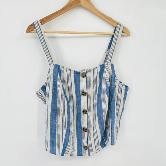 torrid Tops - Torrid Linen-Blend Smocked Button Front Striped Tank Top Women's Size 1 (1X)